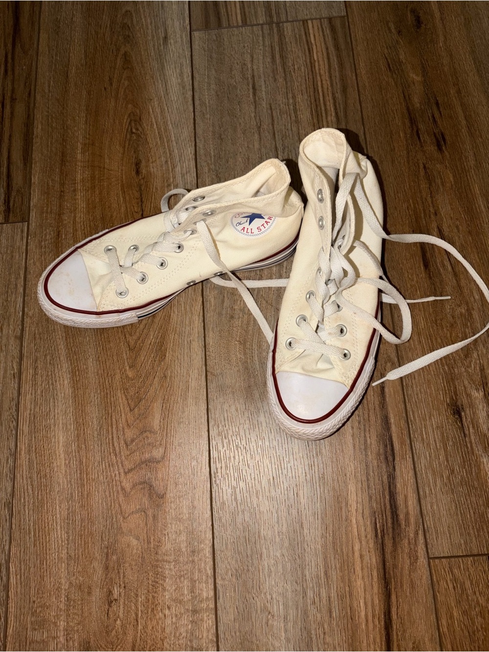 Converse High-Top Sneakers in Off-White with Red Trim - Picture 2 of 4
